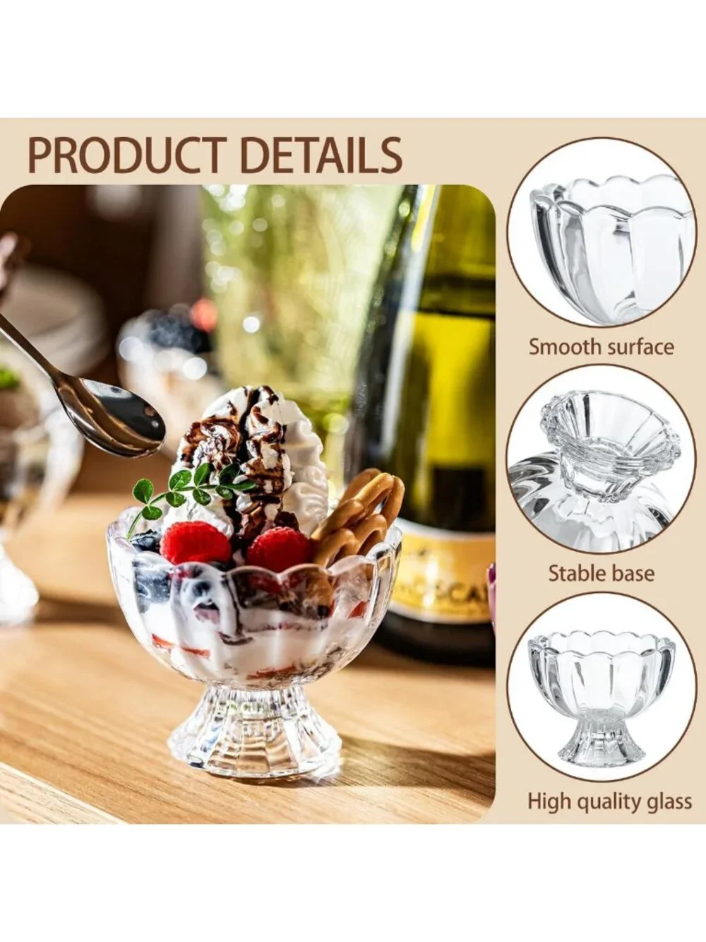 Vintage Footed Tulip Glass Dessert Bowls - 5oz Cute Cups for Ice Cream, Sundaes